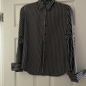 Ralph Lauren 100% Silk Black with White stripe Blouse Size P/S